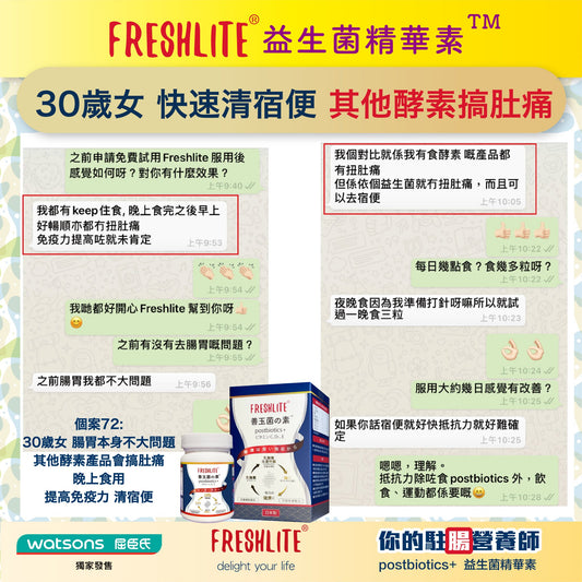 好評72:30歲,女性,有食酵素嘅產品扭肚痛⋯⋯ - 新康來 FRESHLITE|日本No.1後生元專家